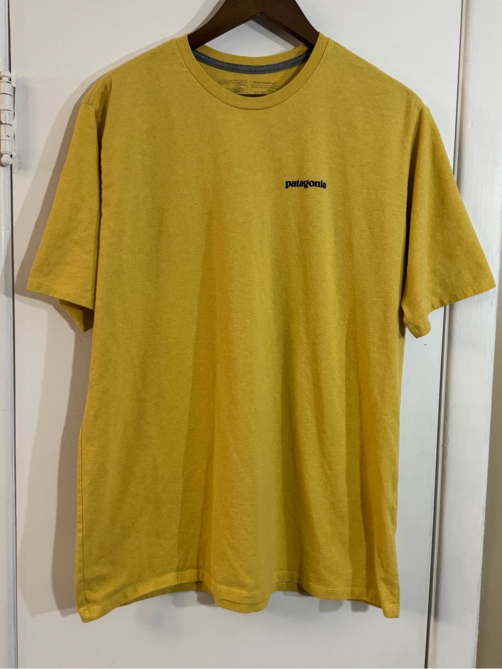 Patagonia Men's Yellow Crew Neck Logo Tee